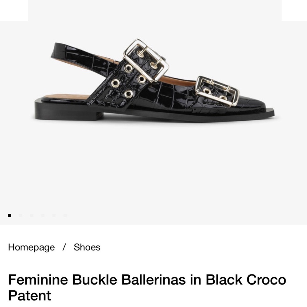 Ganni Feminine Buckle Ballerinas in Black Croco- Women's Shoes